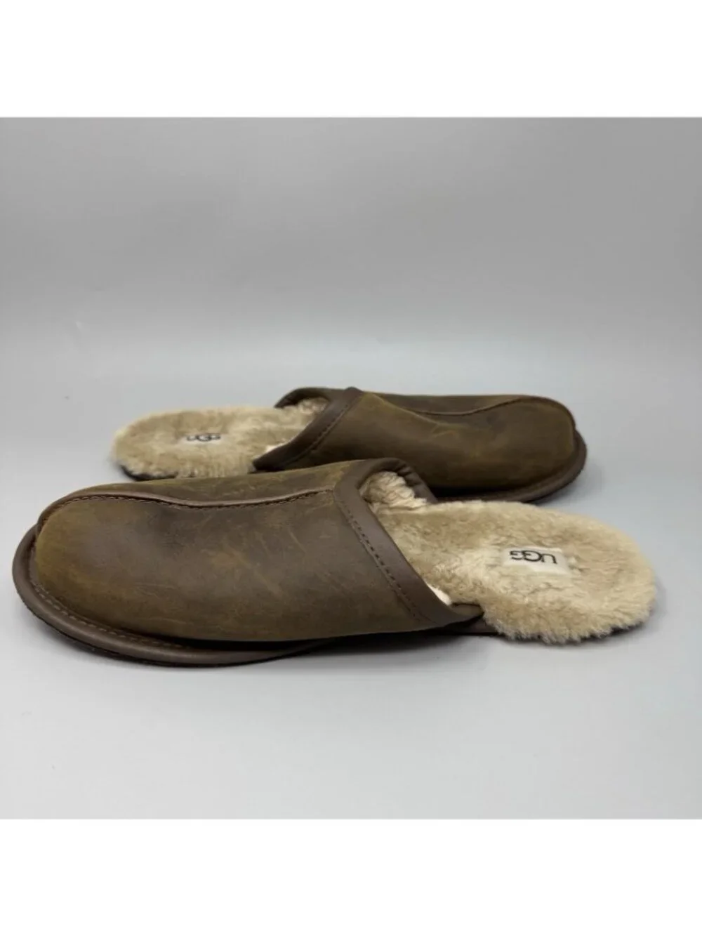 UGG Australia Men's Scuff Leather Sheepskin Slippers Size US 11 Brown Slip On